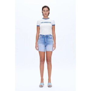 NWT Bayeas Lily Super High Rise Stretch Ripped Denim Shorts Sz 28 Blue Cut Off